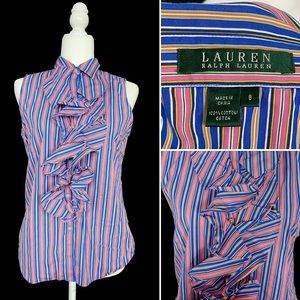 Lauren Ralph Lauren Striped Sleeveless Button Down Top Size 8